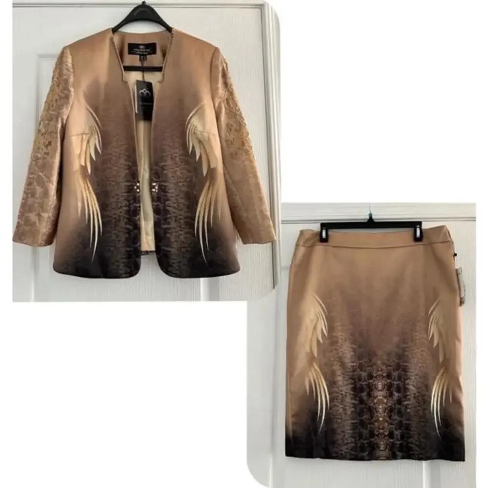 NWT Satin Skirt‎ Suit 3Pc Set Blazer/Top/Skirt Formal Lined Long Sleeves